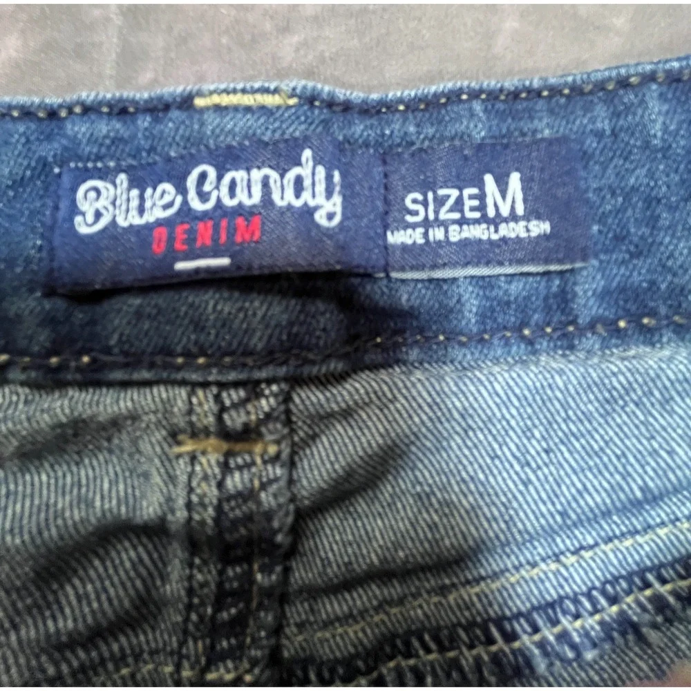 Blue Candy Denim Mini Skirt Girls Medium Blue 5-Pocket Raw Hem Authentic Formal